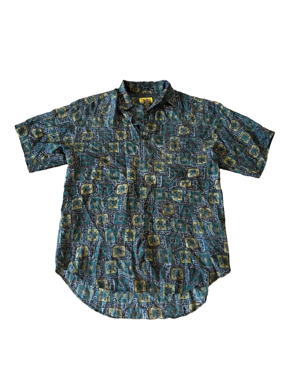 Vintage Crepros 100% Silk Shirt Mens S Geometric Abstract 90s Button Up AOP - Picture 8 of 14